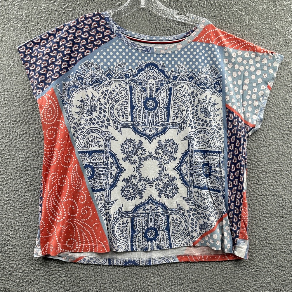 Tommy Hilfiger Womens Boho Knit Top 0X Patchwork Paisley Eclectic Casual Coastal